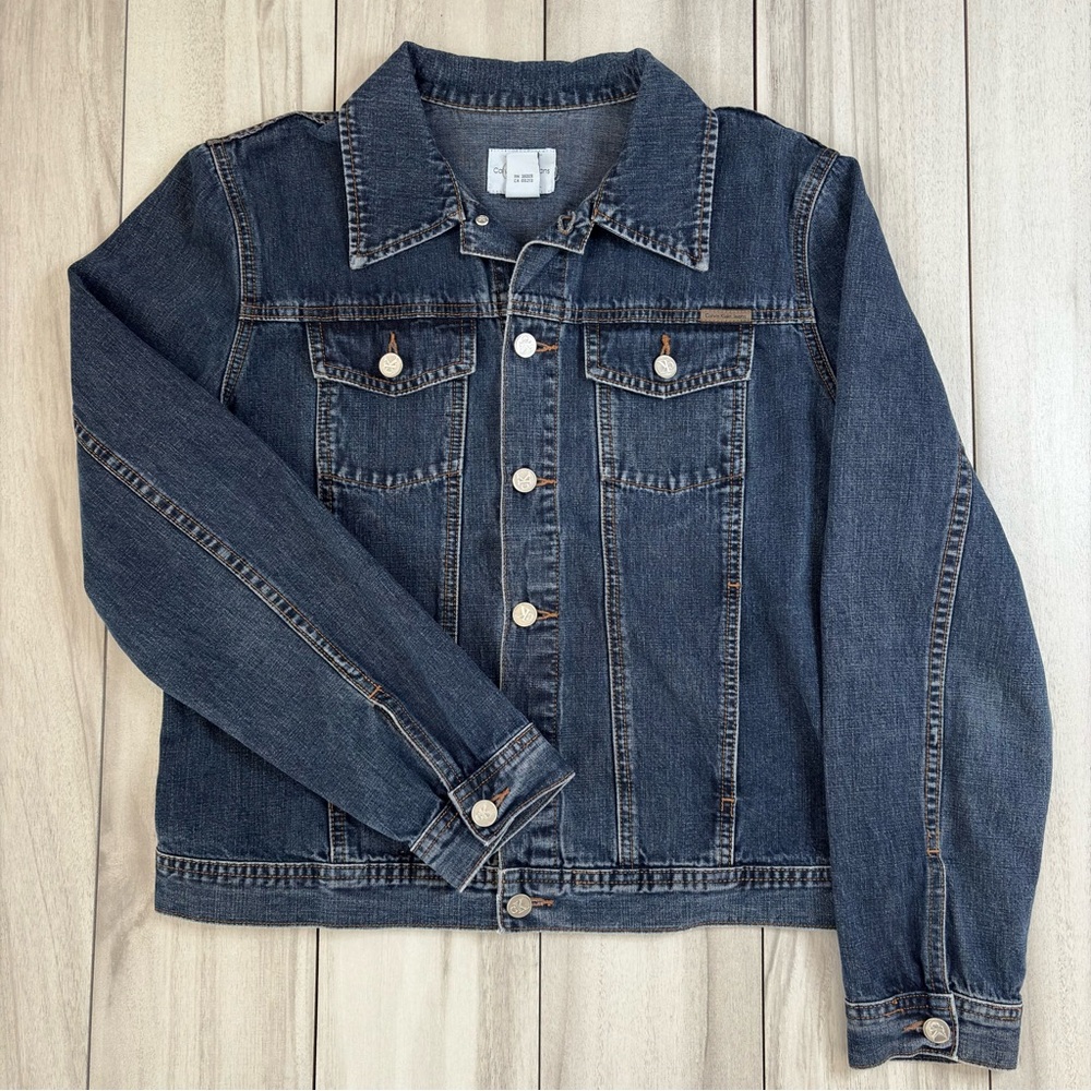 Calvin Klein Vintage 90s Classic Trucker Jacket Large Medium Wash Blue Denim